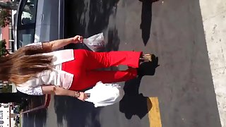 Nice booty Mexican Milf in red dress