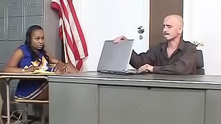 Black skank gets her pussy drilled from behind in the locker room