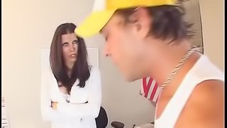 Foxy brunette milf gets  rough face fucking before riding a cock until orgasm