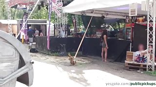 Festival girls exposes tits and gets hardcore fucking in public