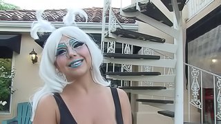 Space alien makeup looks amazing on these busty porn babes