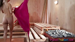 2 Horny Lezzies Seduce the Shy Girl in the Sauna