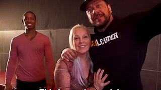 Ebony babe gets fucked hard by a handsome tattooed fellow