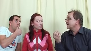 Ass licking redheaded Russian takes a double penetration