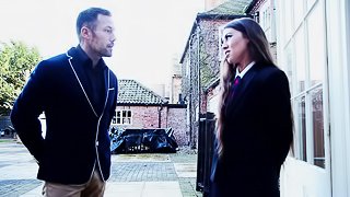 Seductive college girl Tiffany is punished by a thick rod