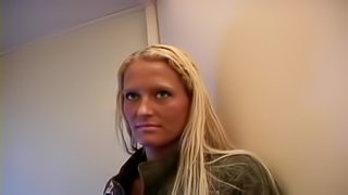 Tattooed blonde with natural tits getting her anal inserted with toys