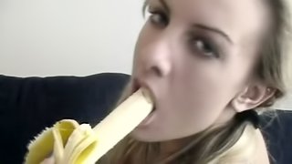 Blonde babe doing some insertions and masturbation action for this video