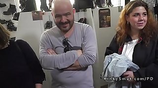 Slave made to suck and fuck in public shop