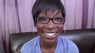 Taylor in glasses giving long dick stunning blowjob indoors