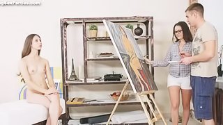 Strong painter is fucking two babes