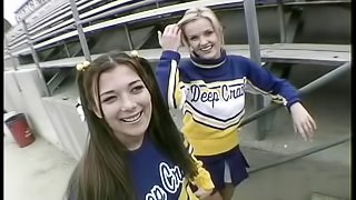 Reality shoot of cheerleader pussy getting drilled with strapon
