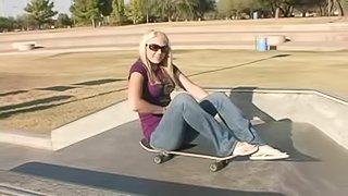 Blonde babe with a nice body flashing her big tits in public