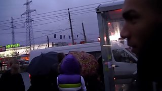 Sexy girl shows tits and fucks for cash