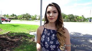 Hot brunette student bangs in public restroom