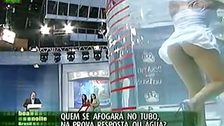 Amazing blonde in water upskirt on tv