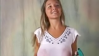 Busty teen with wet top