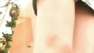 Up skirt voyeur video of a tight ass brunette in white cotton panties