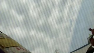 Chubby fem gets tits and pussy on beach cabin voyeur cam