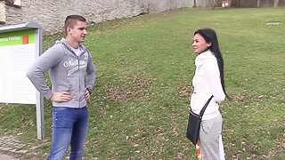 Gorgeous brunette blows her boyfriend and gets shagged doggy style