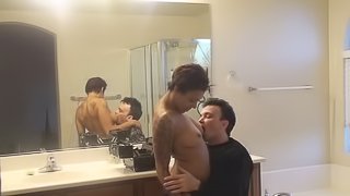 Tossing her black salad in the bathroom and drilling her twat