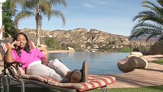 Interracial couple out by the pool gets their fuck on