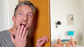 Blonde chick Kiara Lord bends over for a man's fat prick