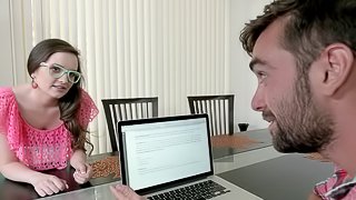 Slutty nerd and a black milf double team his white boner