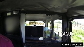 Busty blonde sucks huge dick in fake taxi