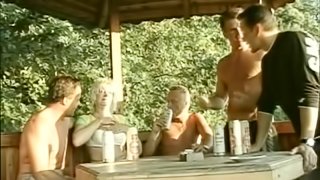 Mature Venus gets gangbaged in an arbor after a party