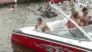 Topless teen with nice tits getting flirty at an outdoors party